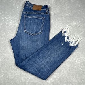 J Crew Jeans Womens Size 27 Blue Slim Broken In Boyfriend Denim Fray Cotton